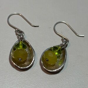 Silpada W2142 - Sterling drop bead earrings- green/yellow serpentine beads